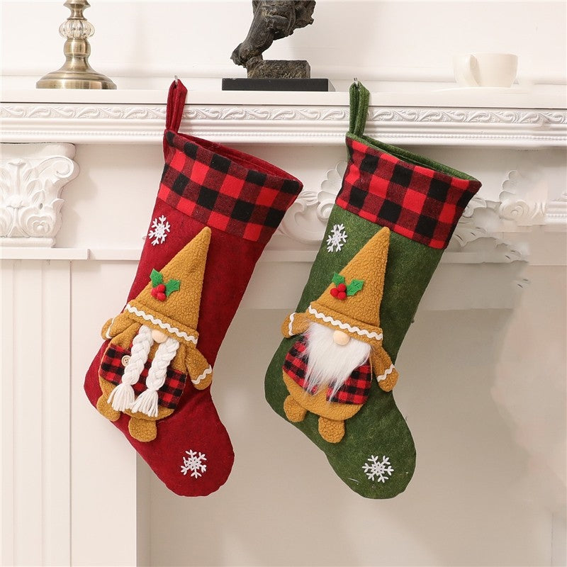 Plaid Ice Cream Rudolph Sock Gift Bag Christmas Decoration