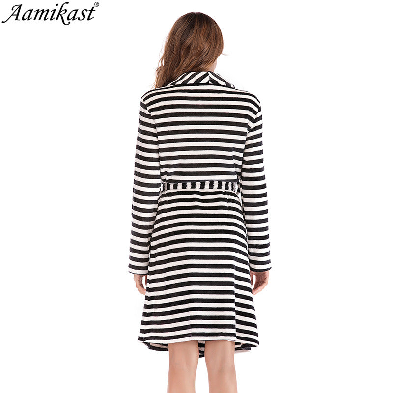 Fashion Striped Women Winter Sleepwear