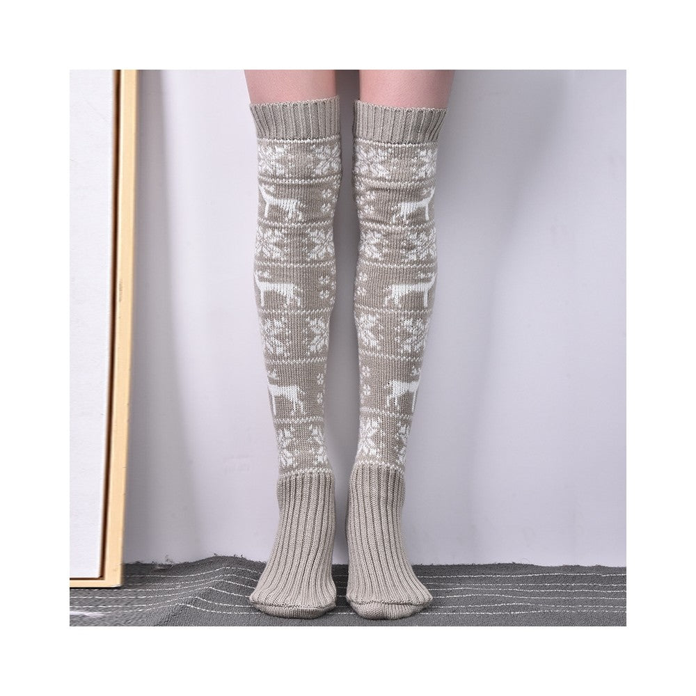 Knee Over Jacquard Knitted Warm Thickened Stockings Socks