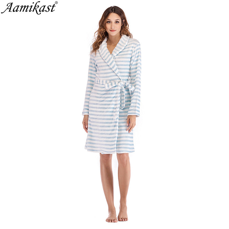 Fashion Striped Women Winter Sleepwear