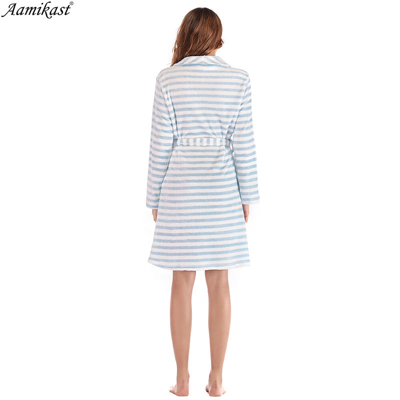 Fashion Striped Women Winter Sleepwear