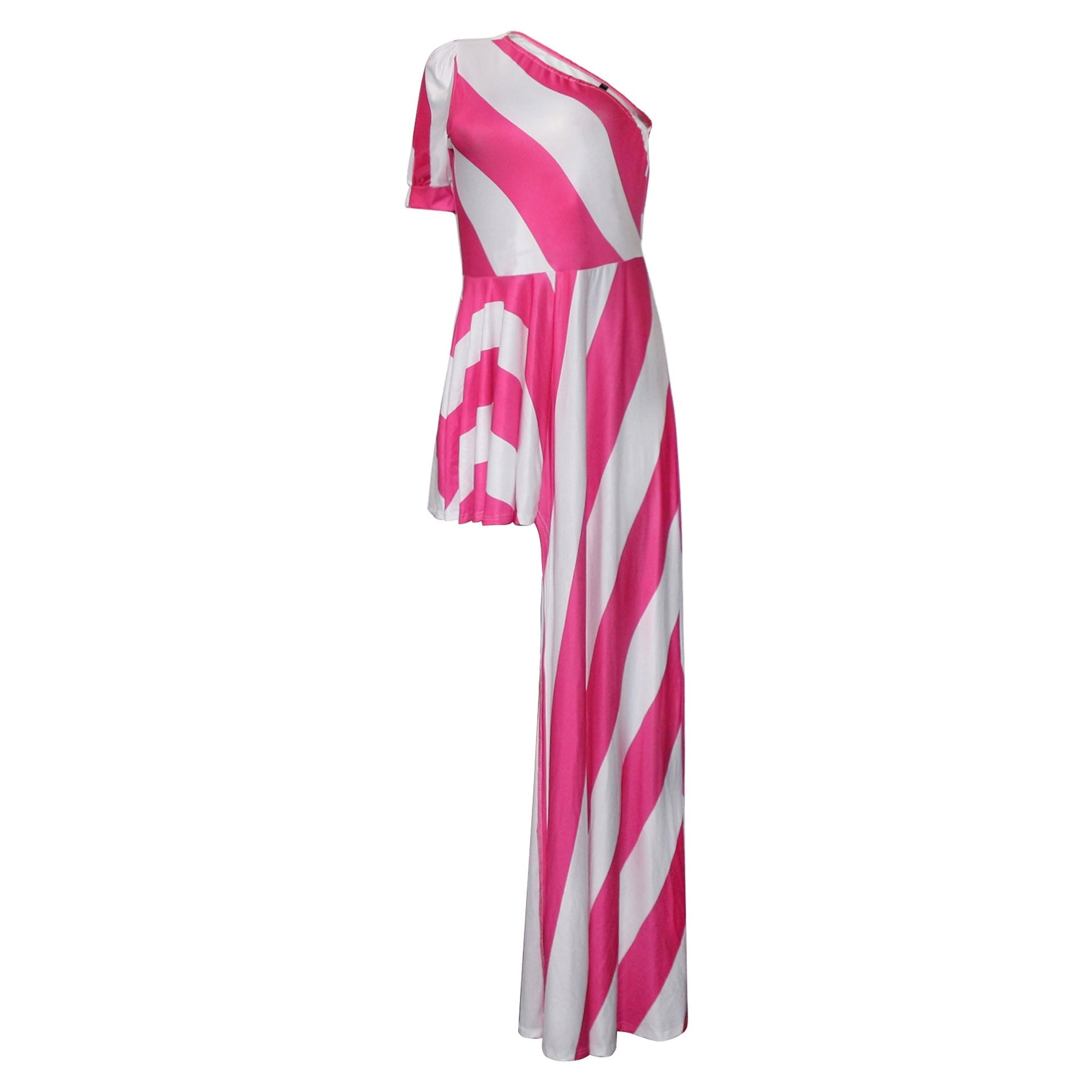 Sexy One Shoulder Striped Women Long Shirt Dresses-Dresses-Free Shipping at meselling99