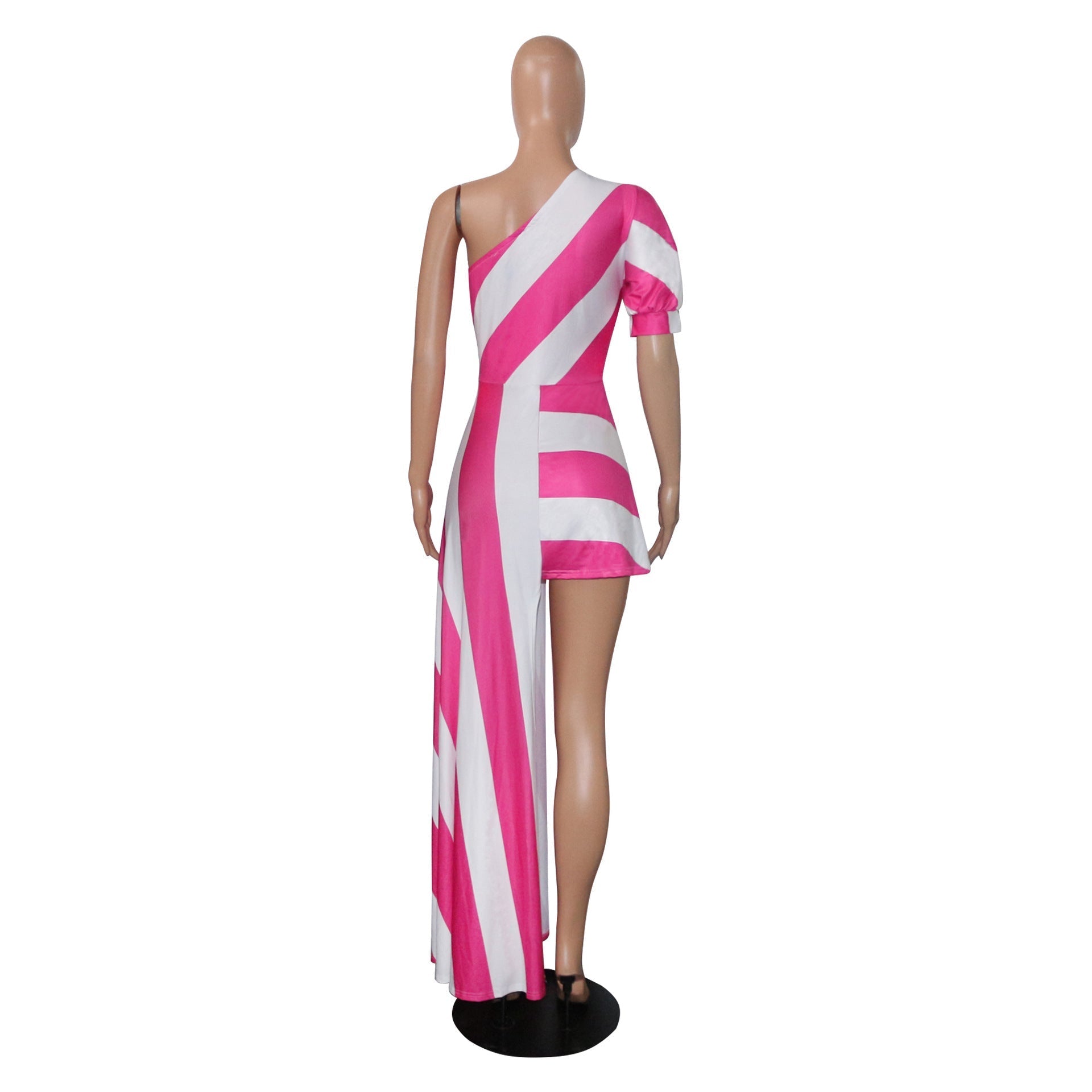 Sexy One Shoulder Striped Women Long Shirt Dresses-Dresses-Free Shipping at meselling99