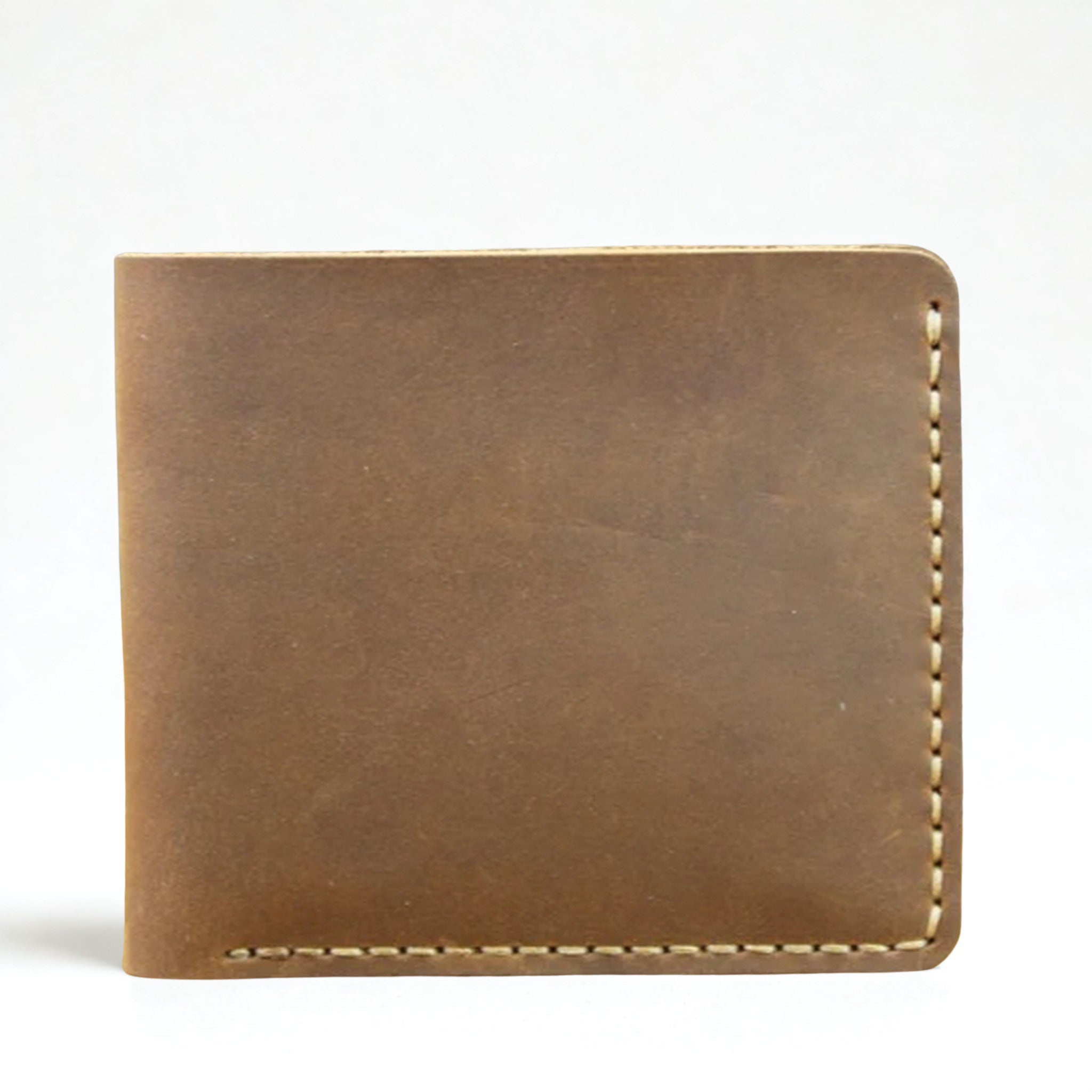 Vintage Crazy Horse Leather Short Wallet - Handmade Money Clip Purse