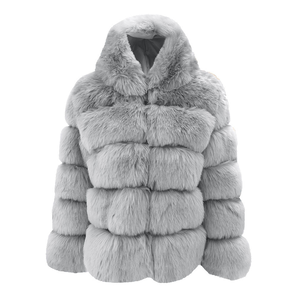 Winter Warm Artificial Fox Fur Overcoat for Women