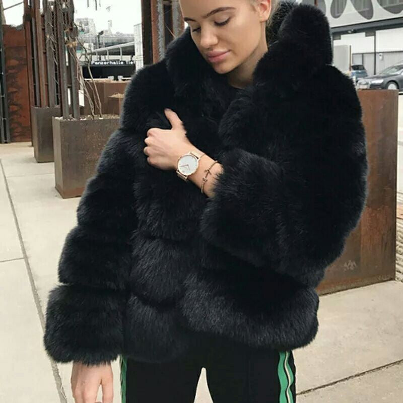 Winter Warm Artificial Fox Fur Overcoat for Women