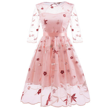 Layered Organza & Lace Mesh Dress