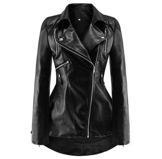 Fashion Ruffled Pu Leather Outerwear