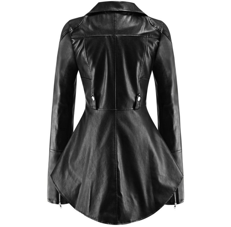 Fashion Ruffled Pu Leather Outerwear