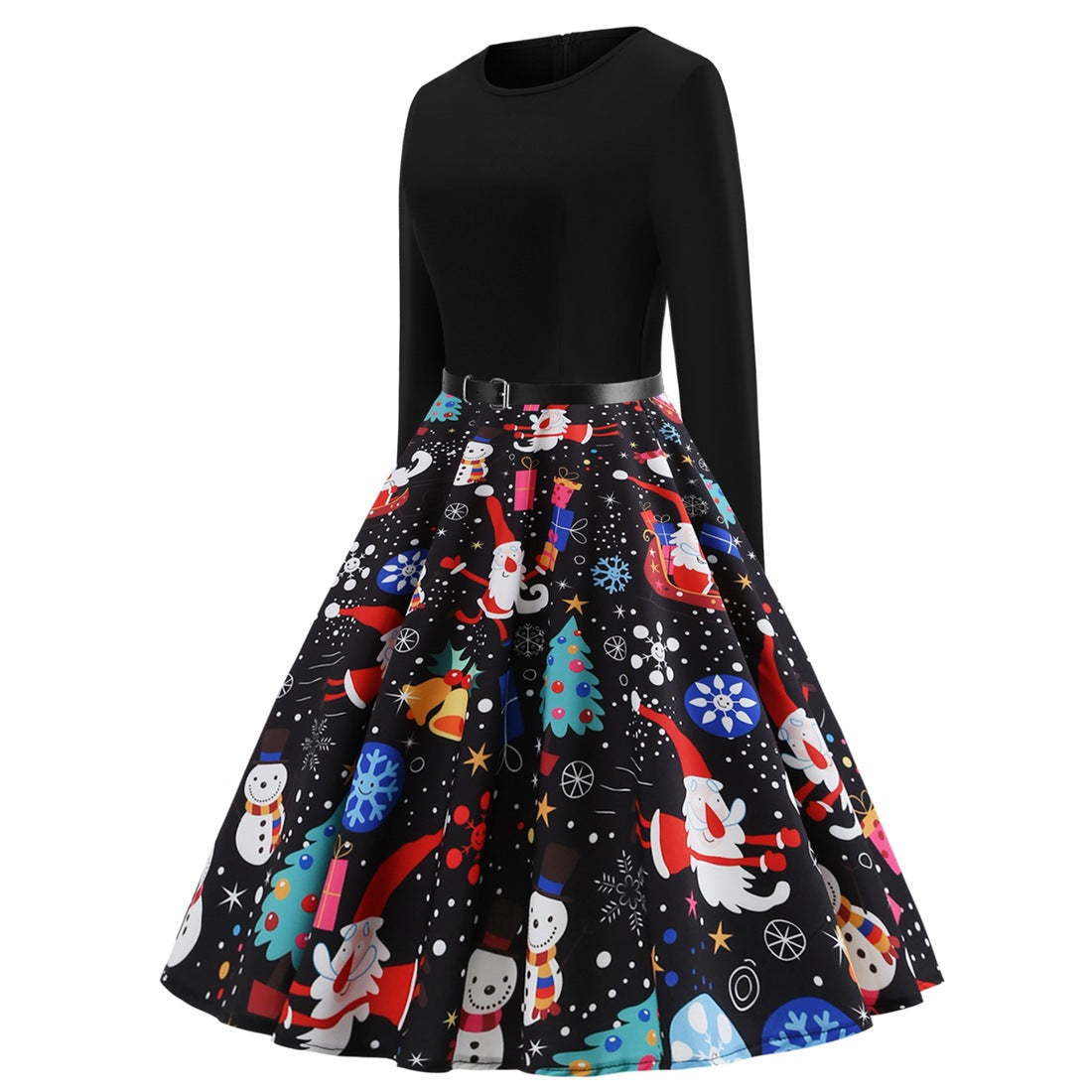 Black Christmas Women Long Sleeves Winter Vintage Dresses-Vintage Dresses-Black-S-Free Shipping at meselling99