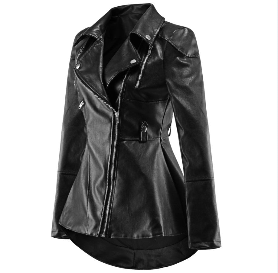 Fashion Ruffled Pu Leather Outerwear