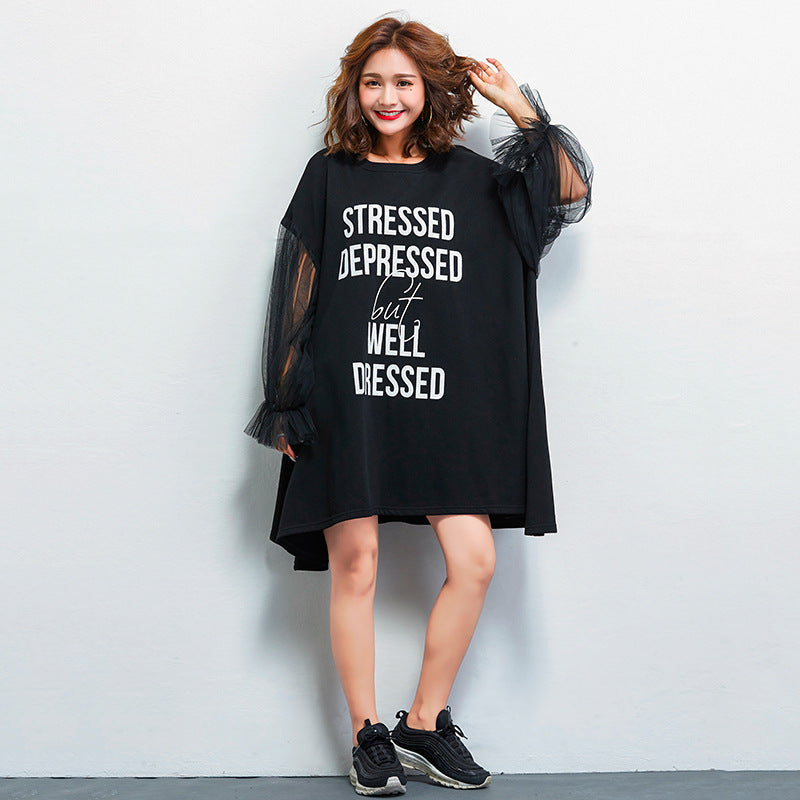 Casual Letter Design Summer Plus Sizes Short Dresses-Dresses-Apricot-One Size-Free Shipping at meselling99