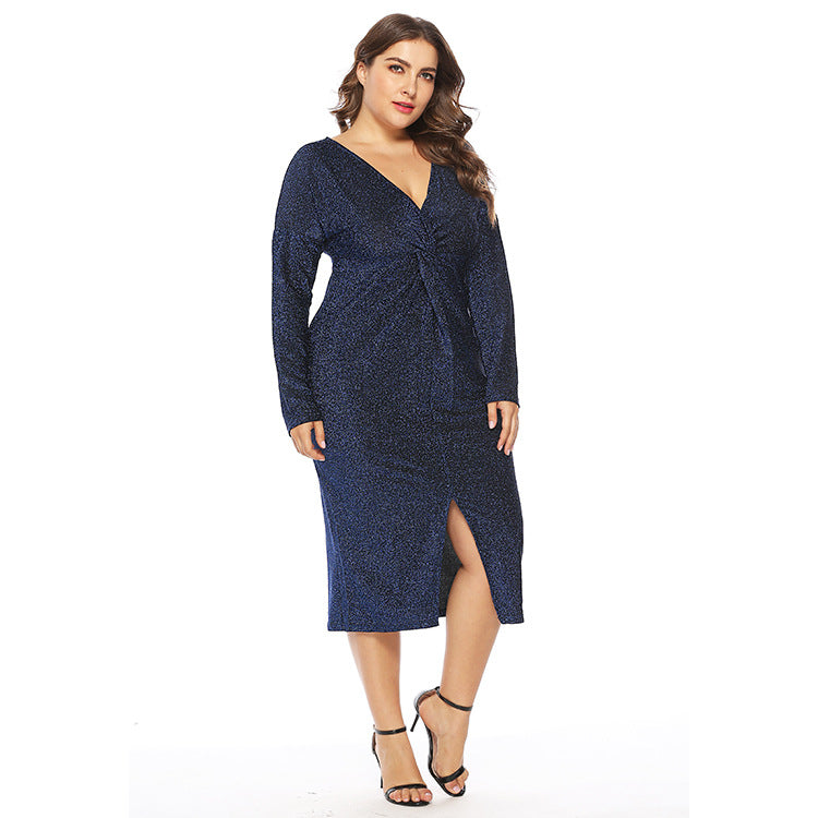 Plus Sizes Women V Neck Short Party Dresses-Dresses-Blue-XL-Free Shipping at meselling99