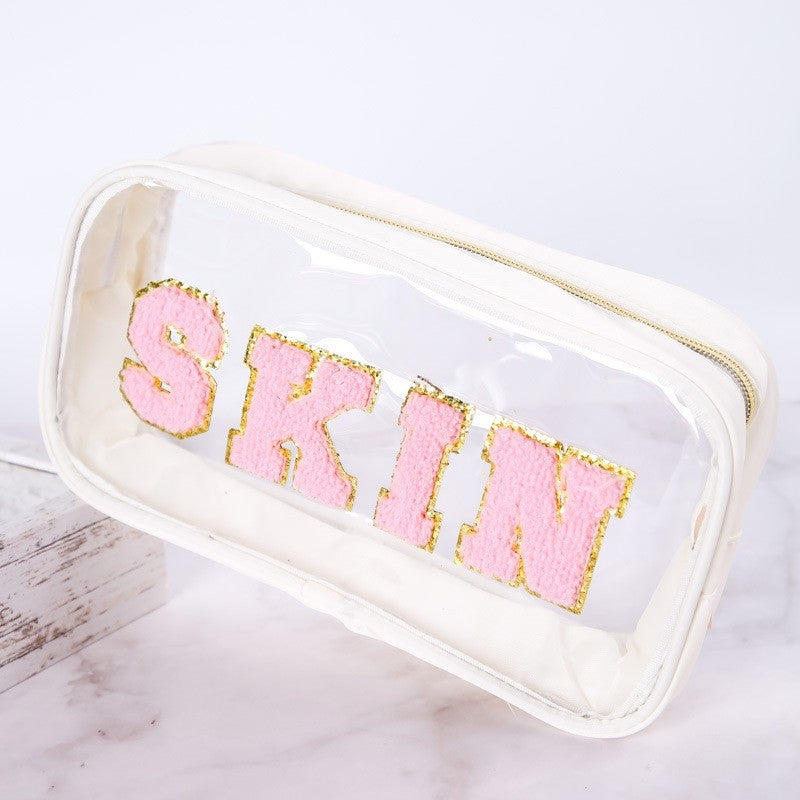 Waterproof PVC Clear Letter Embroidery Makeup Bag