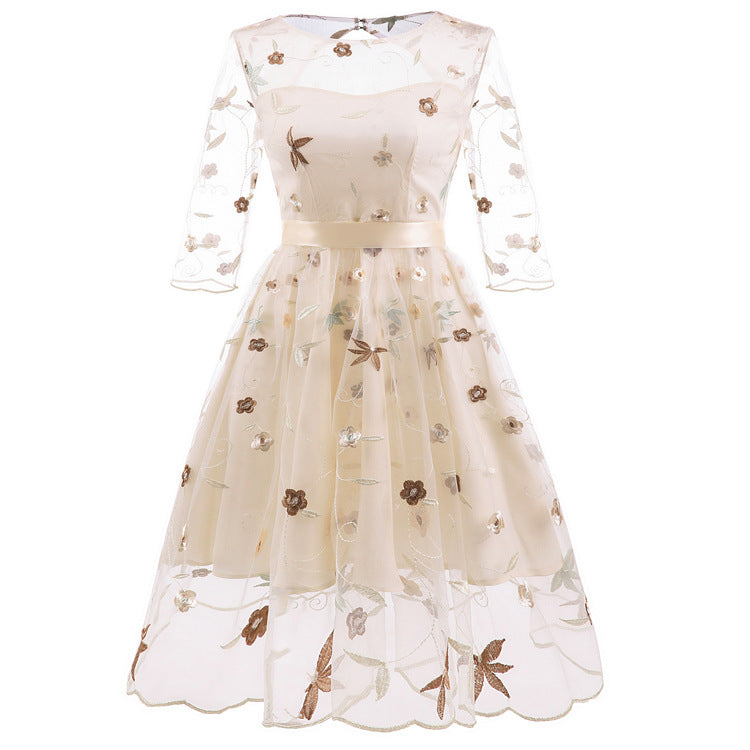 Layered Organza & Lace Mesh Dress
