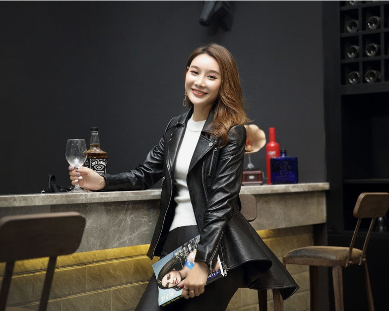 Fashion Ruffled Pu Leather Outerwear