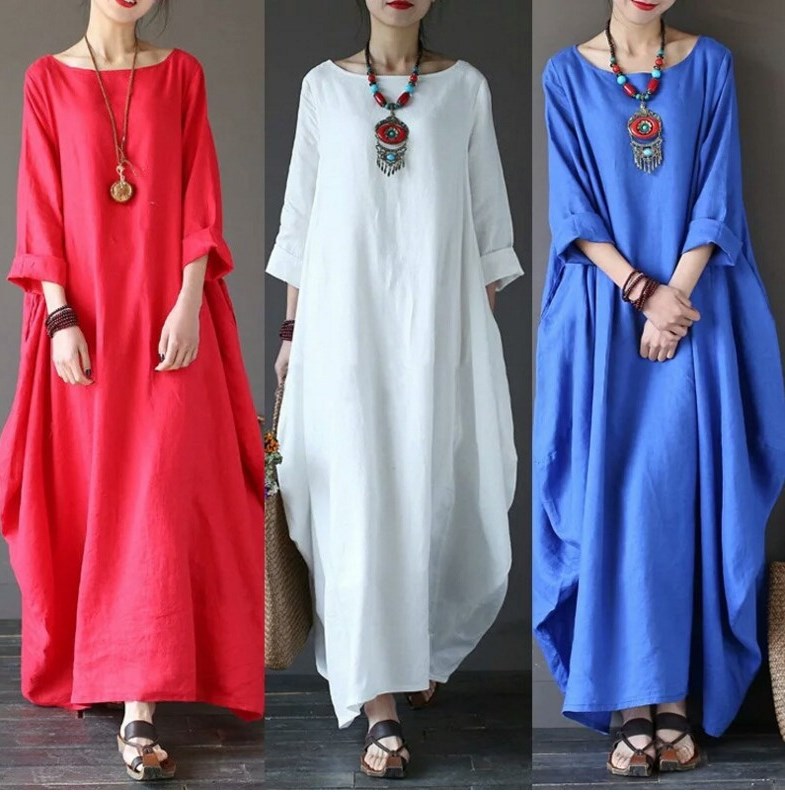 Plus Size Loose Linen Long Cozy Dresses-Maxi Dresses-Free Shipping at meselling99