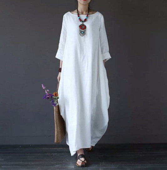 Plus Size Loose Linen Long Cozy Dresses-Maxi Dresses-Free Shipping at meselling99