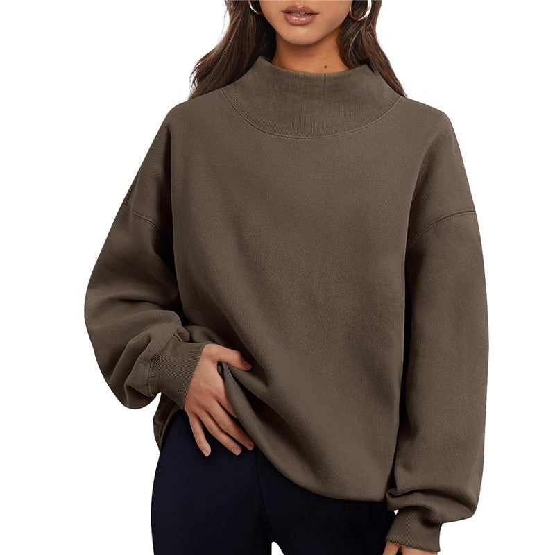 Solid Color High Neck Fleece/Non-Fleece Sweatshirt