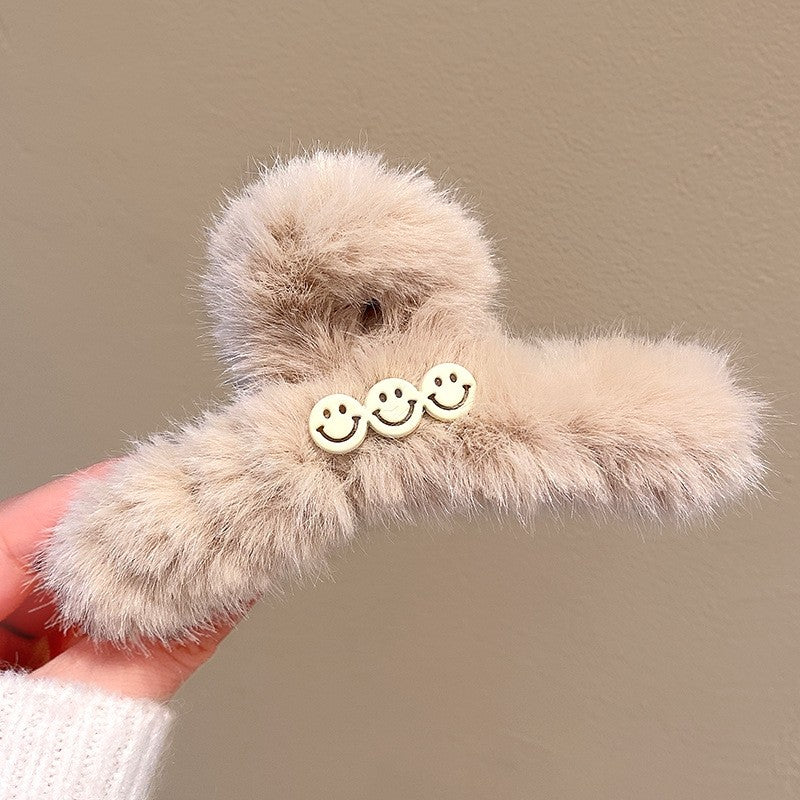 Smiley Faux Fur Hair Claw Clip