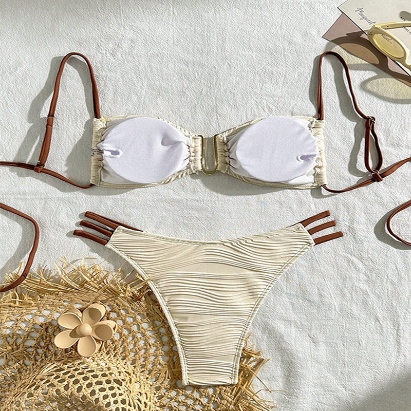 Bikini Swimsuit For Women, Two-Piece With Color Block And Ties
