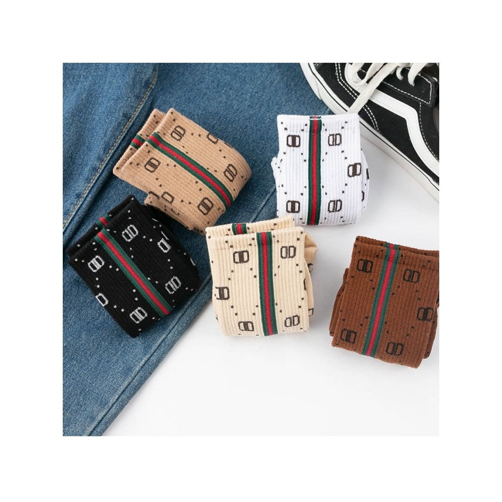 Letter Printed Medium Tube Cotton Socks
