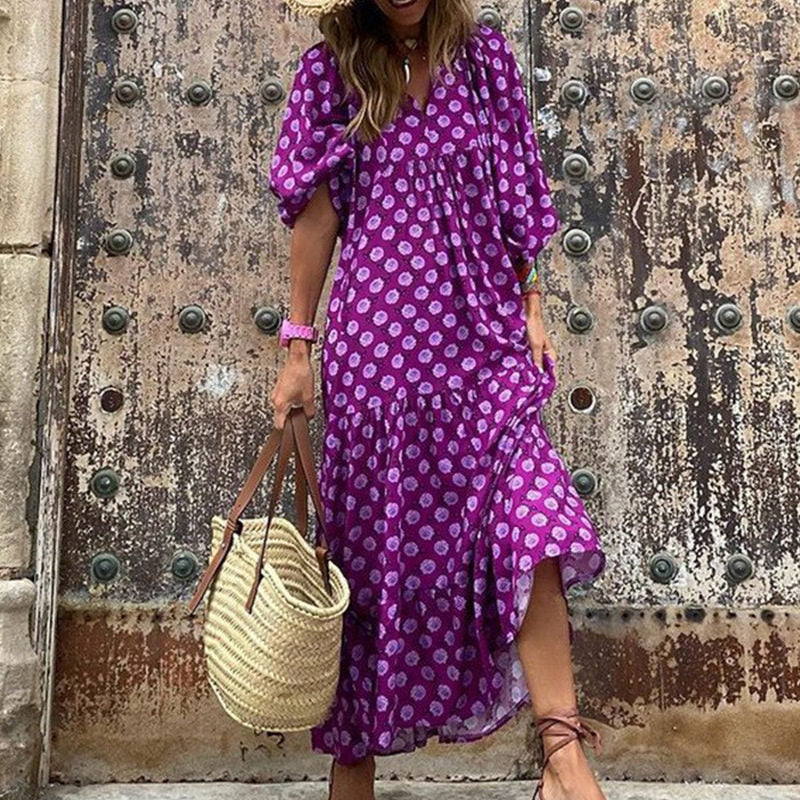 Loose Floral Print Midi Dress