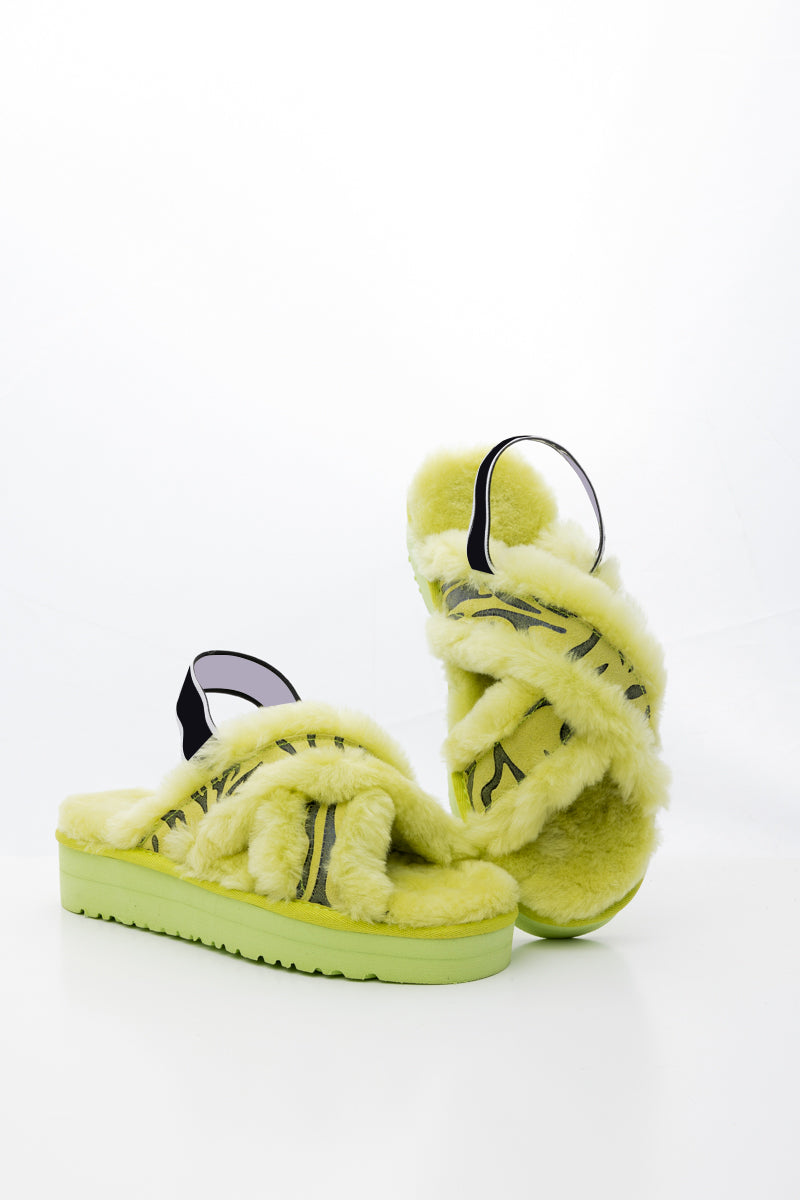 SmRoar Wool Lined Criss-Cross Strap Slipper - Green