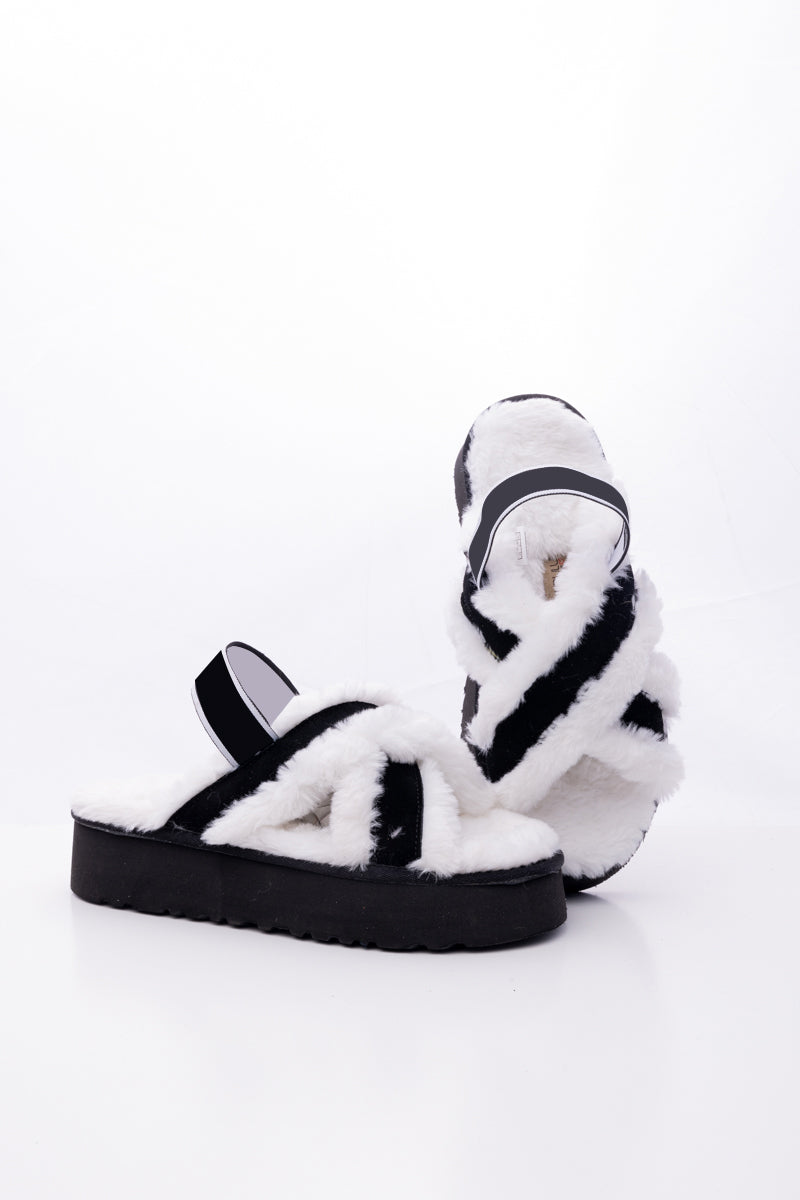Roar Wool Lined Criss-Cross Strap Slipper - White