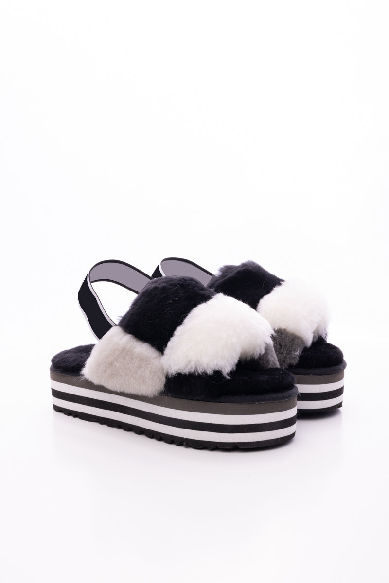 Harmony Contrast Woolen Platform Slipper - Black