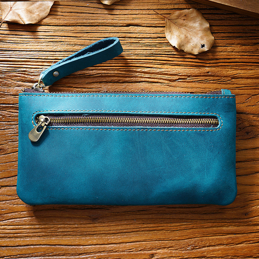 Retro Crazy Horse Leather Pencil Case - Creative Portable Hand Grip Buggy Bag