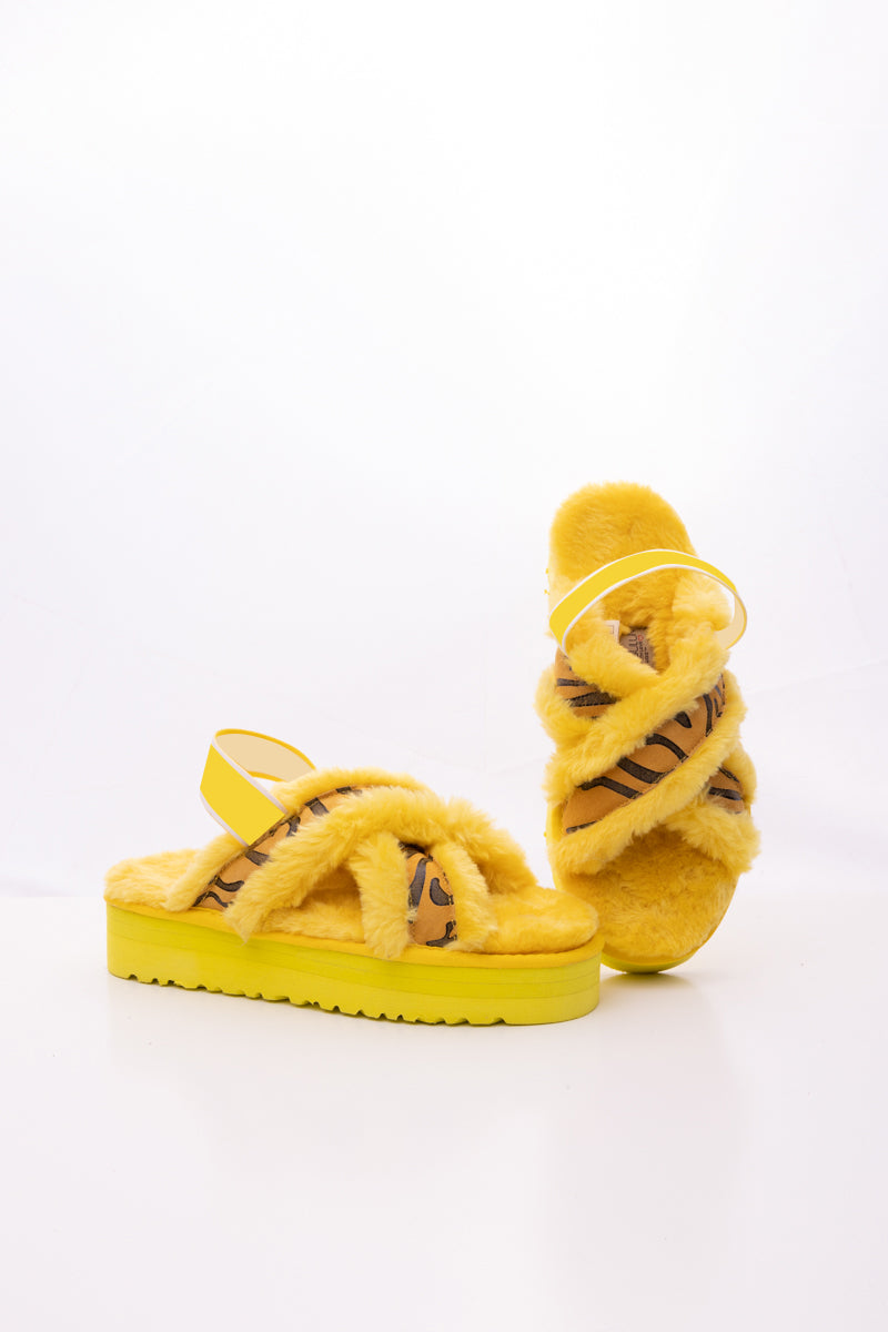 Roar Wool Lined Criss-Cross Strap Slipper - Yellow