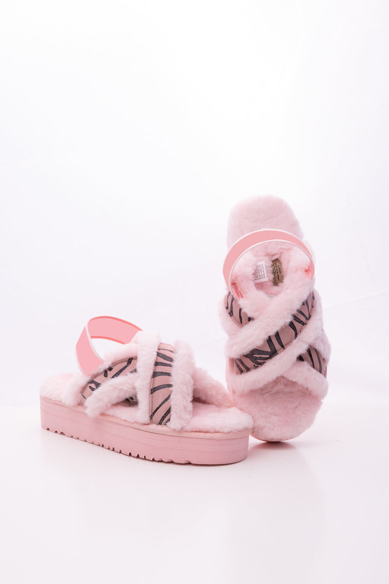 Roar Wool Lined Criss-Cross Strap Slipper - Pink