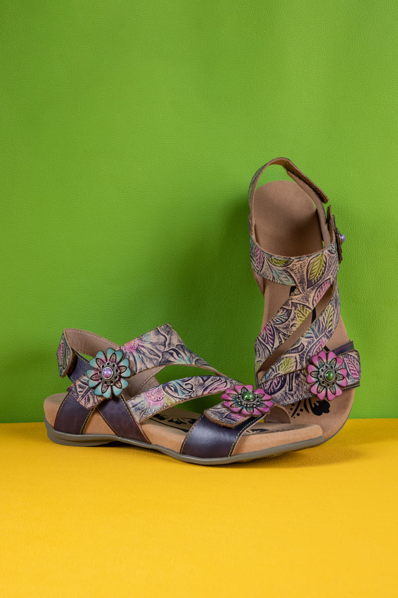 Celine Floral Abstract Leather Footbed Sandal