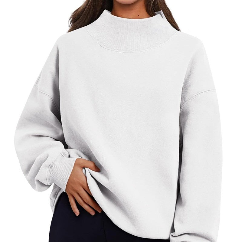 Solid Color High Neck Fleece/Non-Fleece Sweatshirt