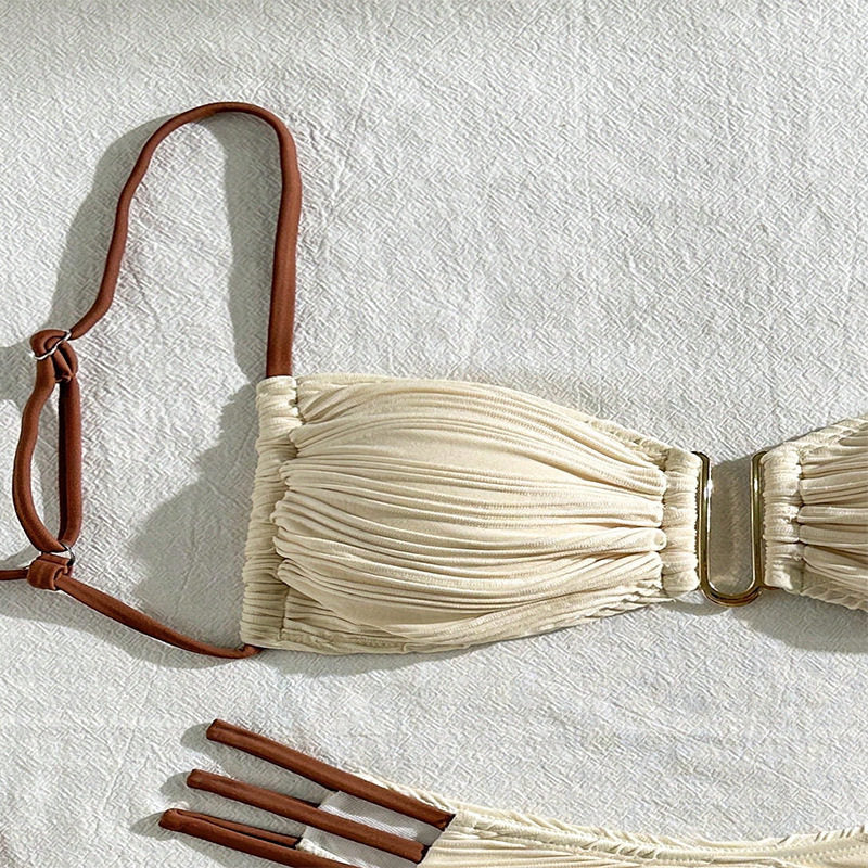 Bikini Swimsuit For Women, Two-Piece With Color Block And Ties