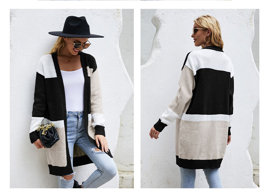 Women's Long Color-Block Cardigan