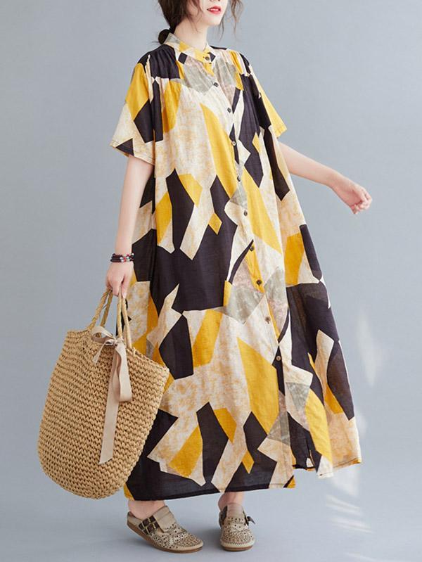 Meselling99 Original Printed Stand Collar Dress-Maxi Dress-SAME AS PICTURE-FREE SIZE-Free Shipping at meselling99