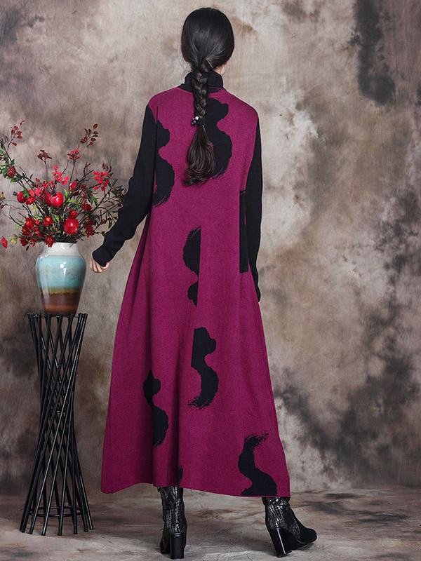 Simple Split-Joint High-Neck Knitting Dress-Midi Dress-Free Shipping at meselling99