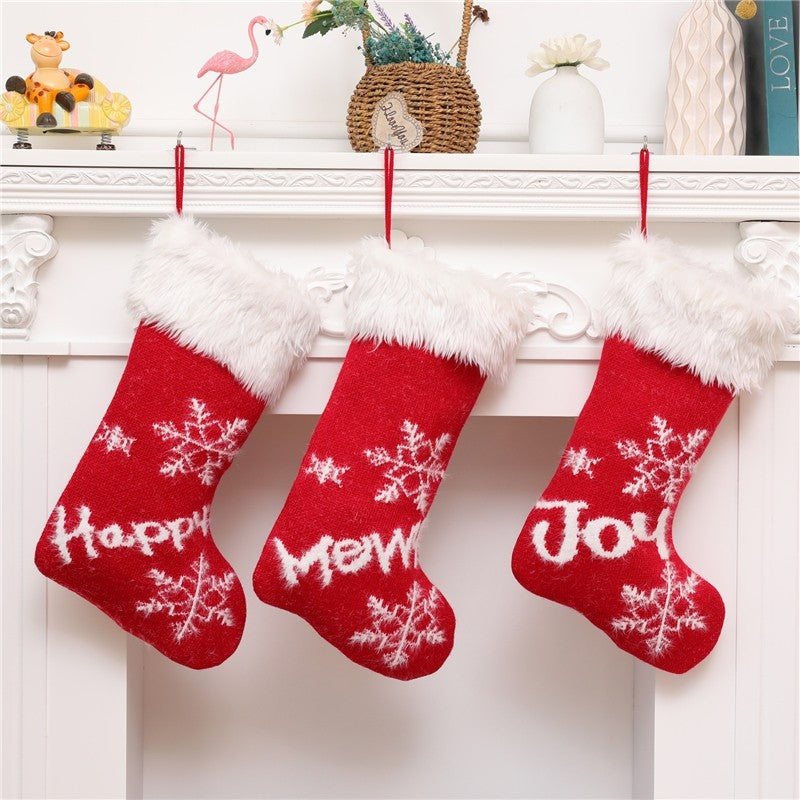 Large Knitted Plush Gift Socks Christmas Decoration