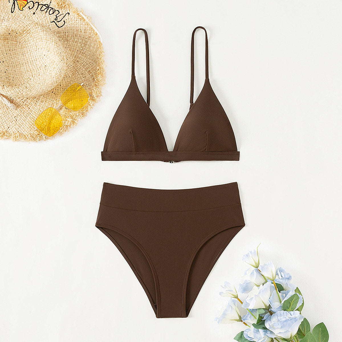 Women's Solid Color Bikini Set Backless Triangle Beach Swimsuit