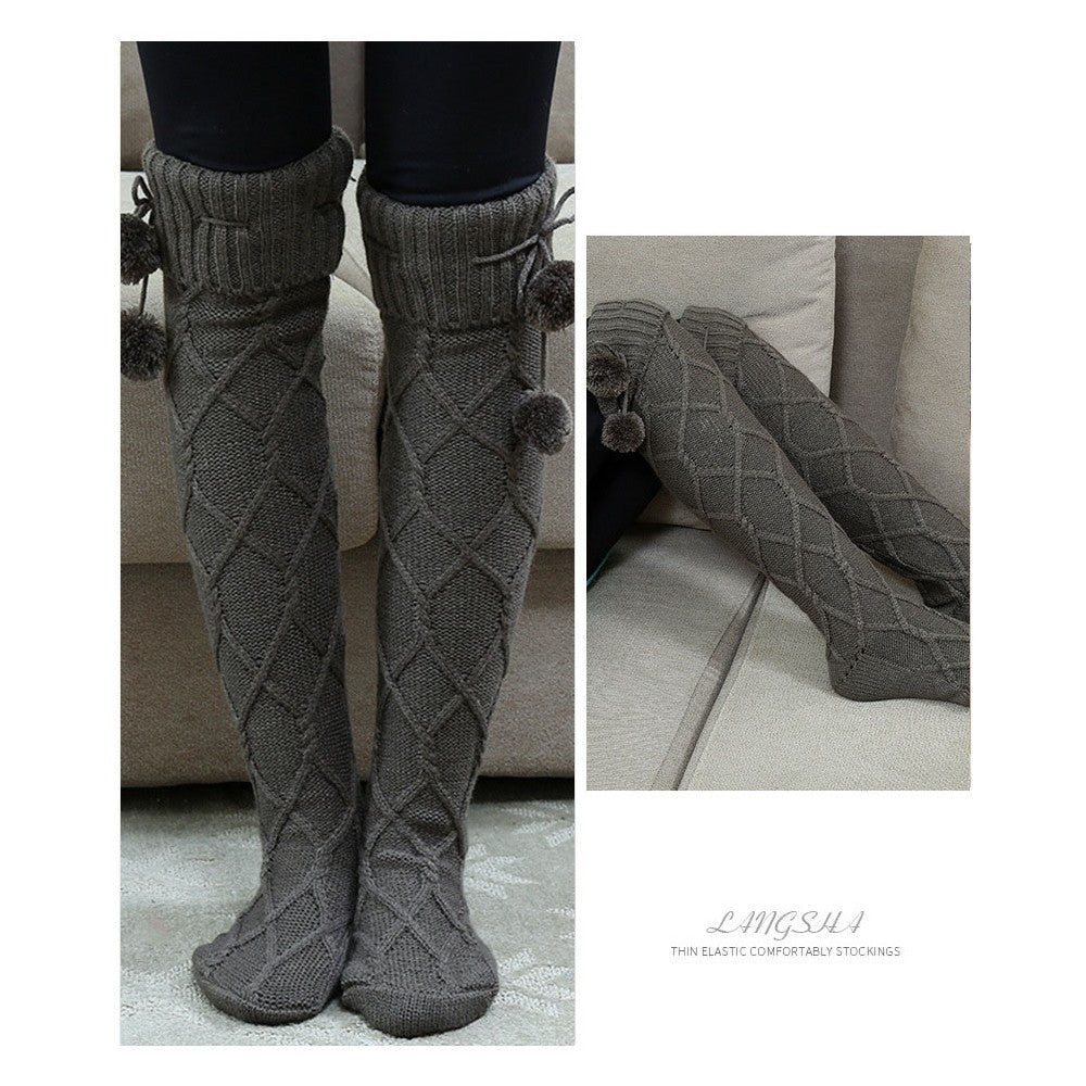 Solid Color Knee Over Stockings Knitted Socks