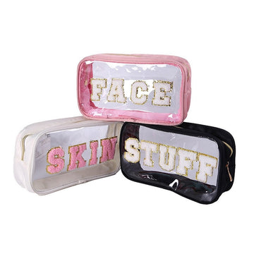 Waterproof PVC Clear Letter Embroidery Makeup Bag