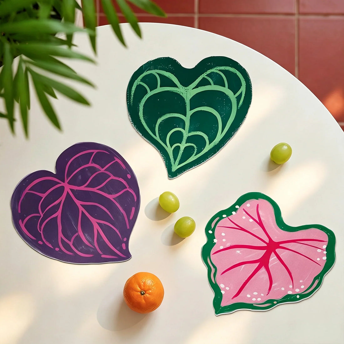 Colorful Banana Leaf Coaster Tropical Plant Absorbent Anti-Slip Cup Mat Creative Table Placemat Boho Home Dining Room Decor