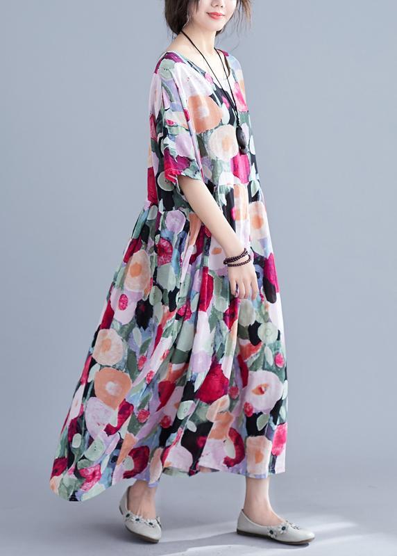 Cozy Floral Long dress half sleeve Cinched Maxi Summer Dresses-Summer Dress Long-One Size-The Same as Picture-Free Shipping at meselling99