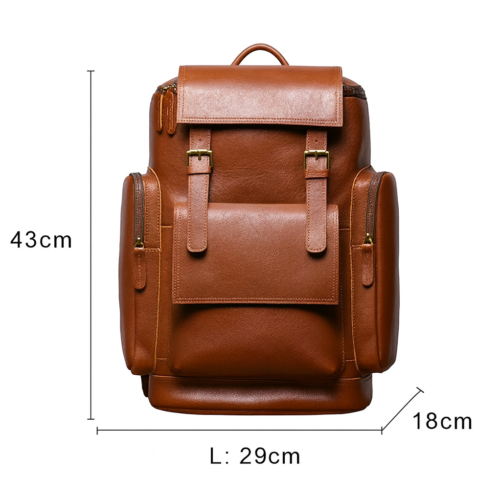 Cowhide Leather Backpack – High-Capacity Men’s Travel, Hiking & Laptop Satchel Bag
