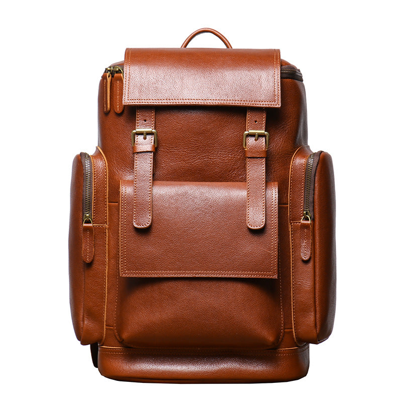 Cowhide Leather Backpack – High-Capacity Men’s Travel, Hiking & Laptop Satchel Bag