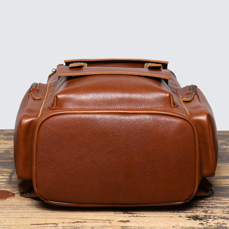 Cowhide Leather Backpack – High-Capacity Men’s Travel, Hiking & Laptop Satchel Bag
