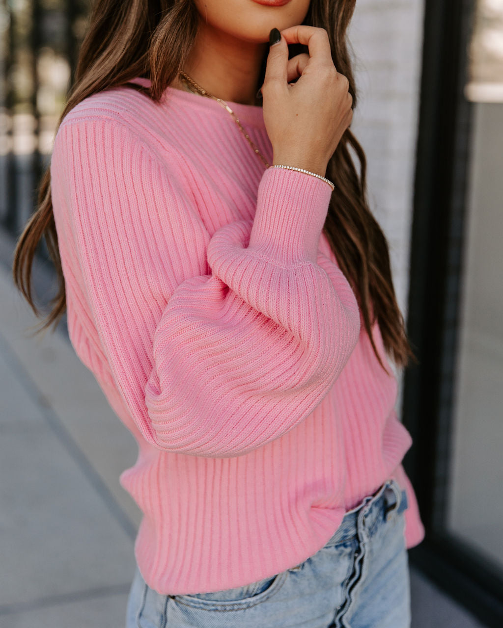 Ozzy Cotton Blend Balloon Sleeve Sweater - Light Pink