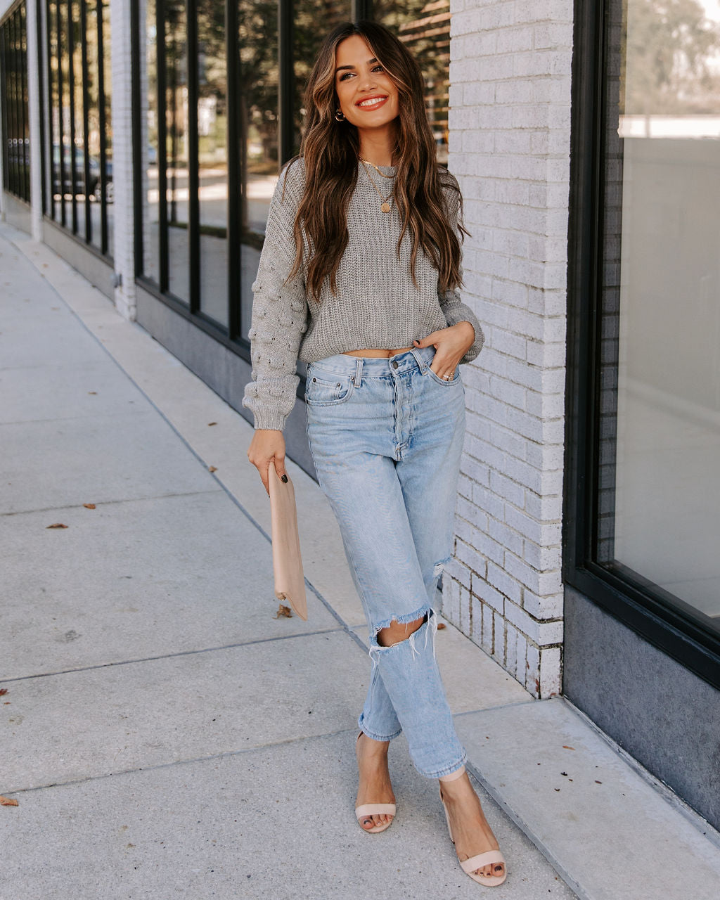 Full Of Cheer Cropped Knit Sweater - Grey
